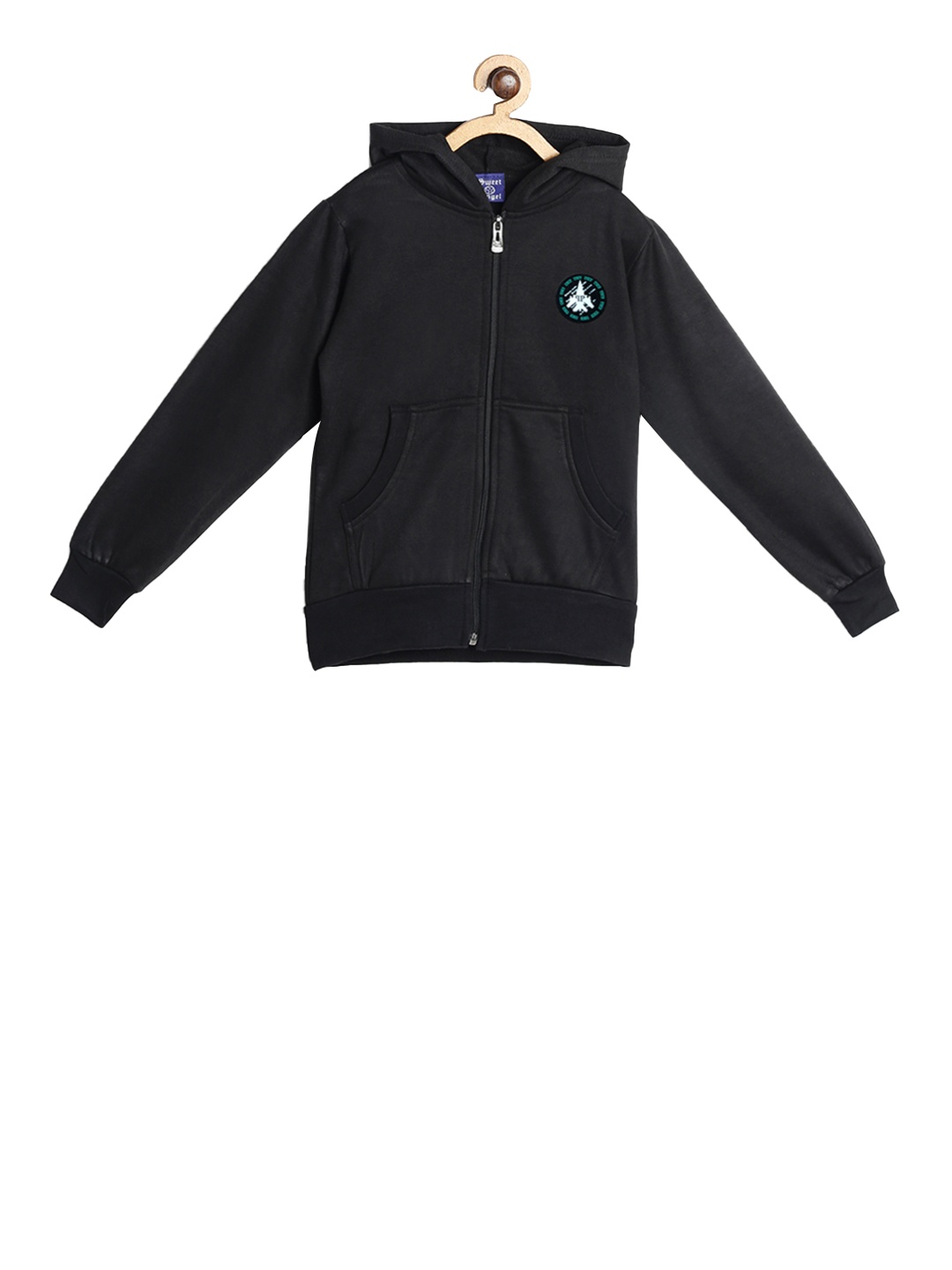 

SWEET ANGEL Boys Black Solid Hooded Sweatshirt