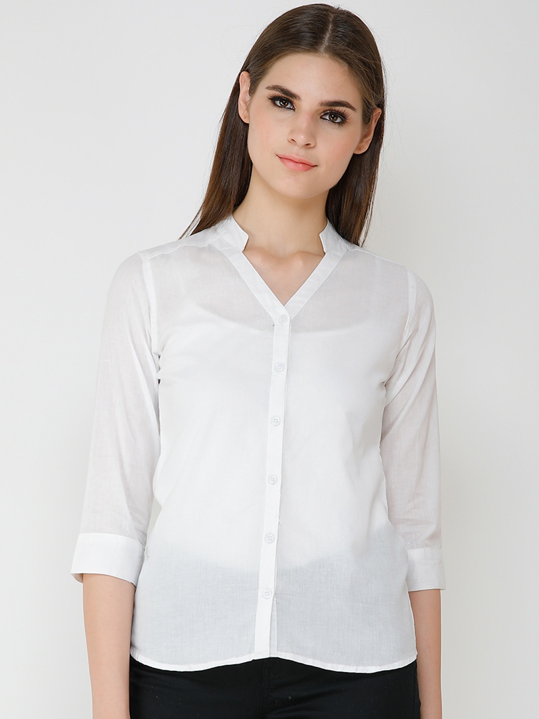 

Cation Women White Slim Fit Solid Casual Shirt