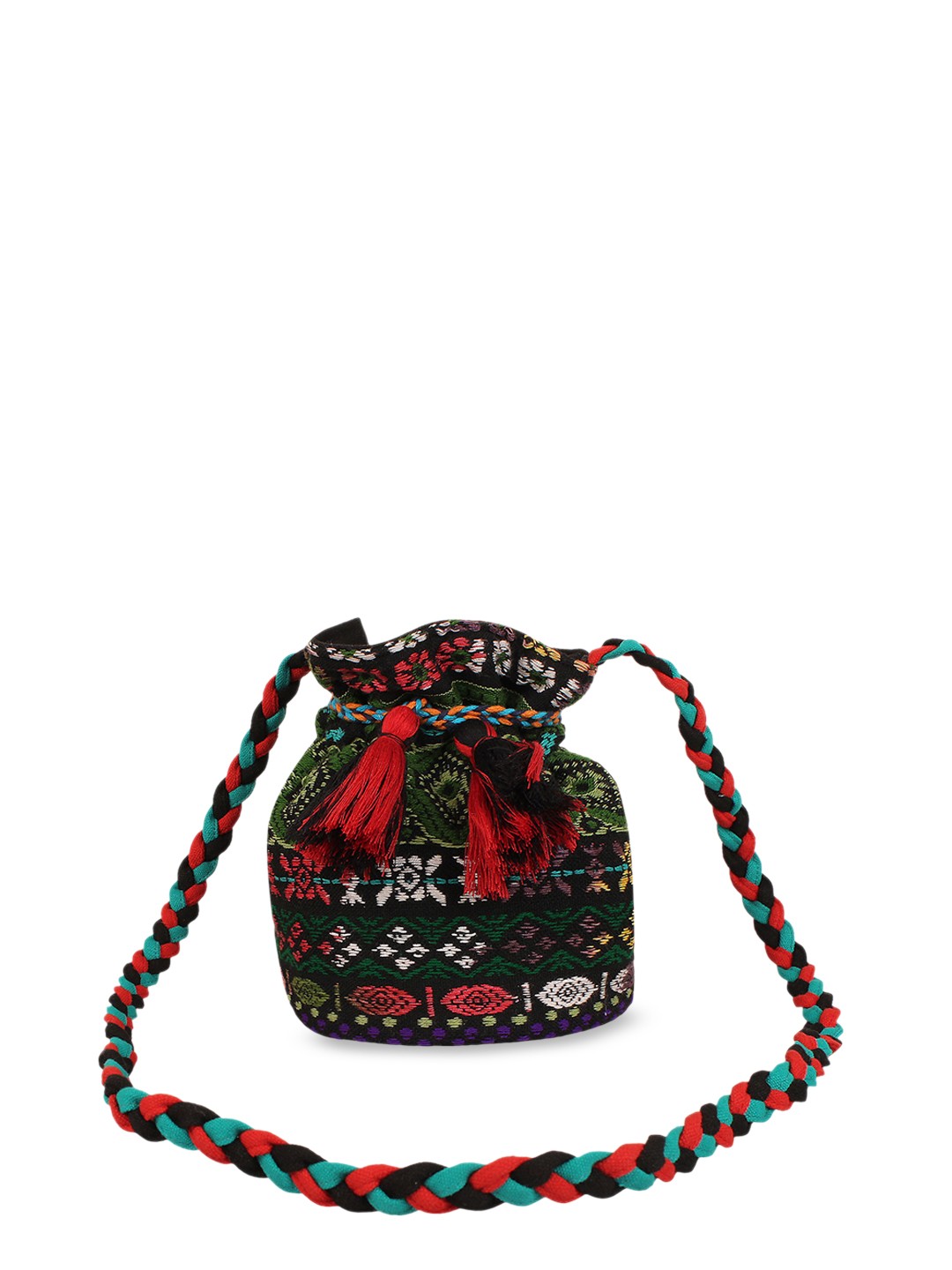 

Anekaant Women Multicoloured Textured Tasselled Jacquard Potli Clutch, Multi