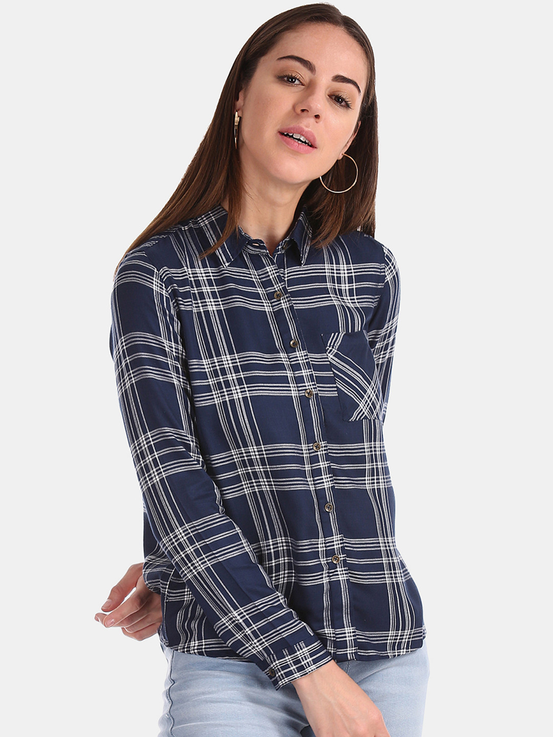 

Cherokee Women Blue Regular Fit Checked Casual Shirt