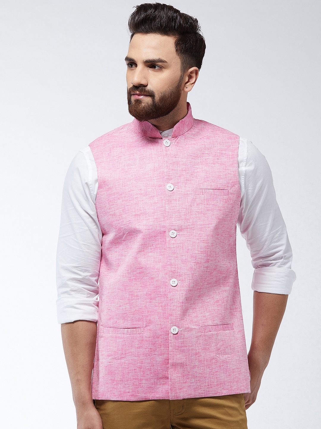 

SOJANYA Men Pink Solid Nehru Jacket