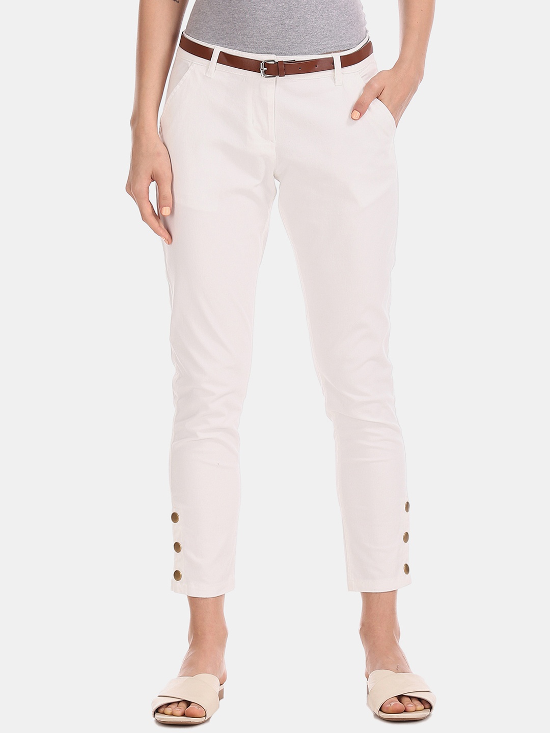 

Cherokee Women White Regular Fit Solid Regular Trousers