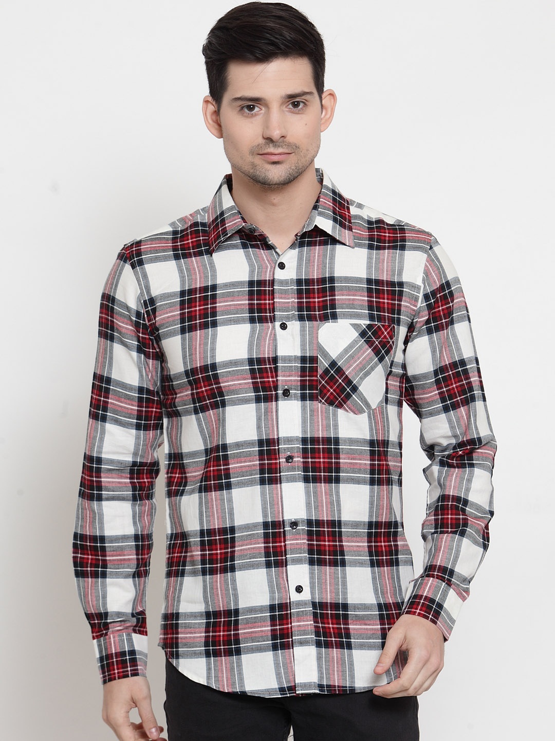 

Purple State Men White & Maroon Slim Fit Checked Casual Shirt