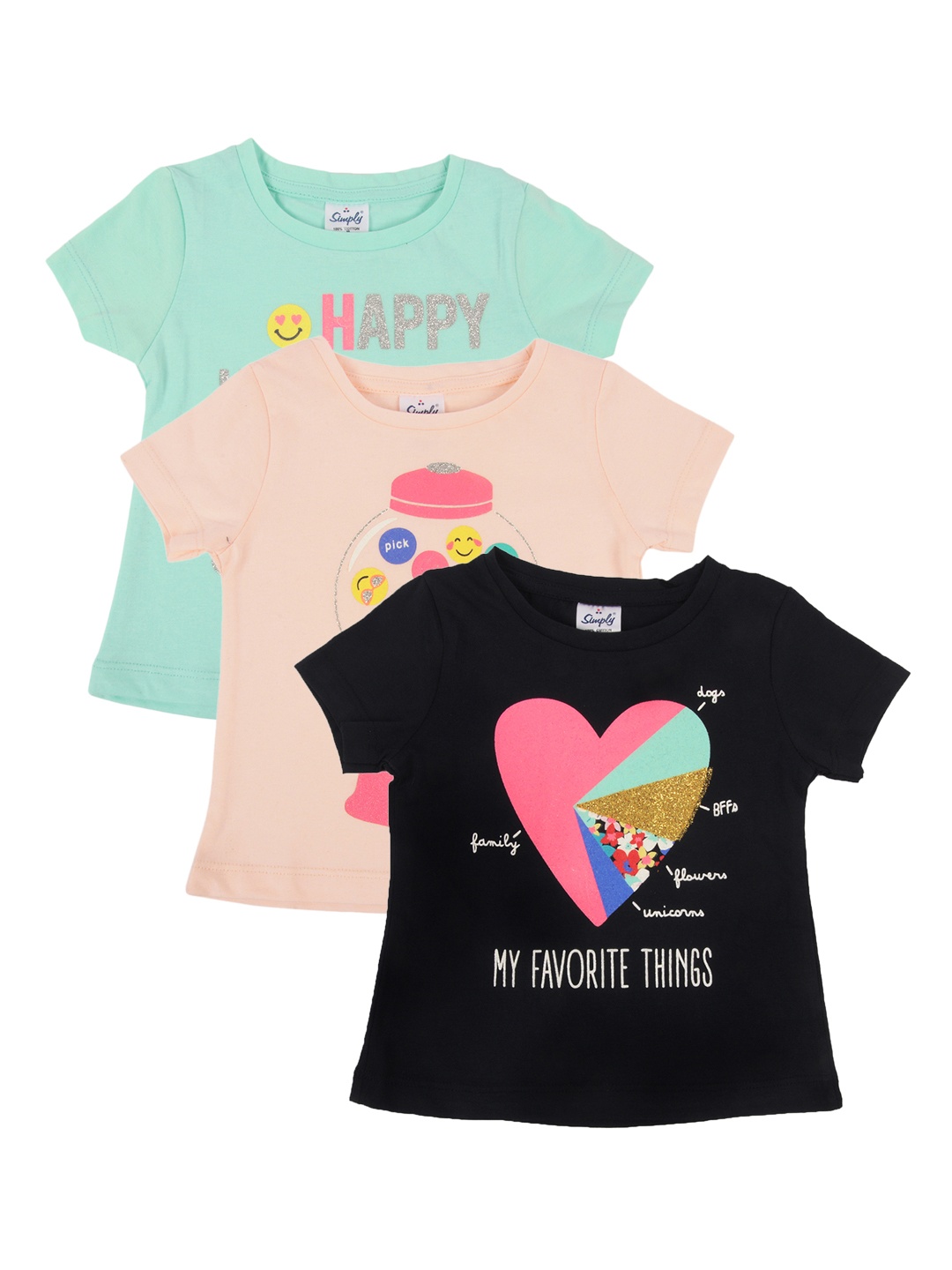 

Simply Girls Pack of 3 Printed Top, Black
