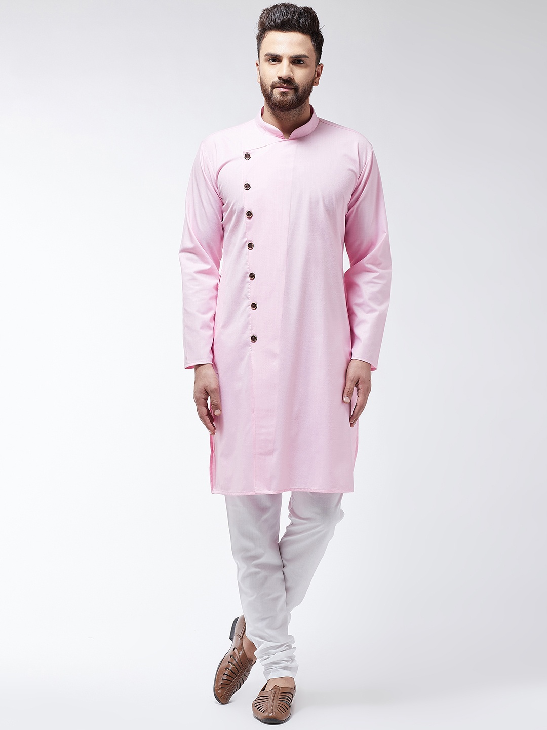 

SOJANYA Men Pink & White Solid Kurta with Churidar