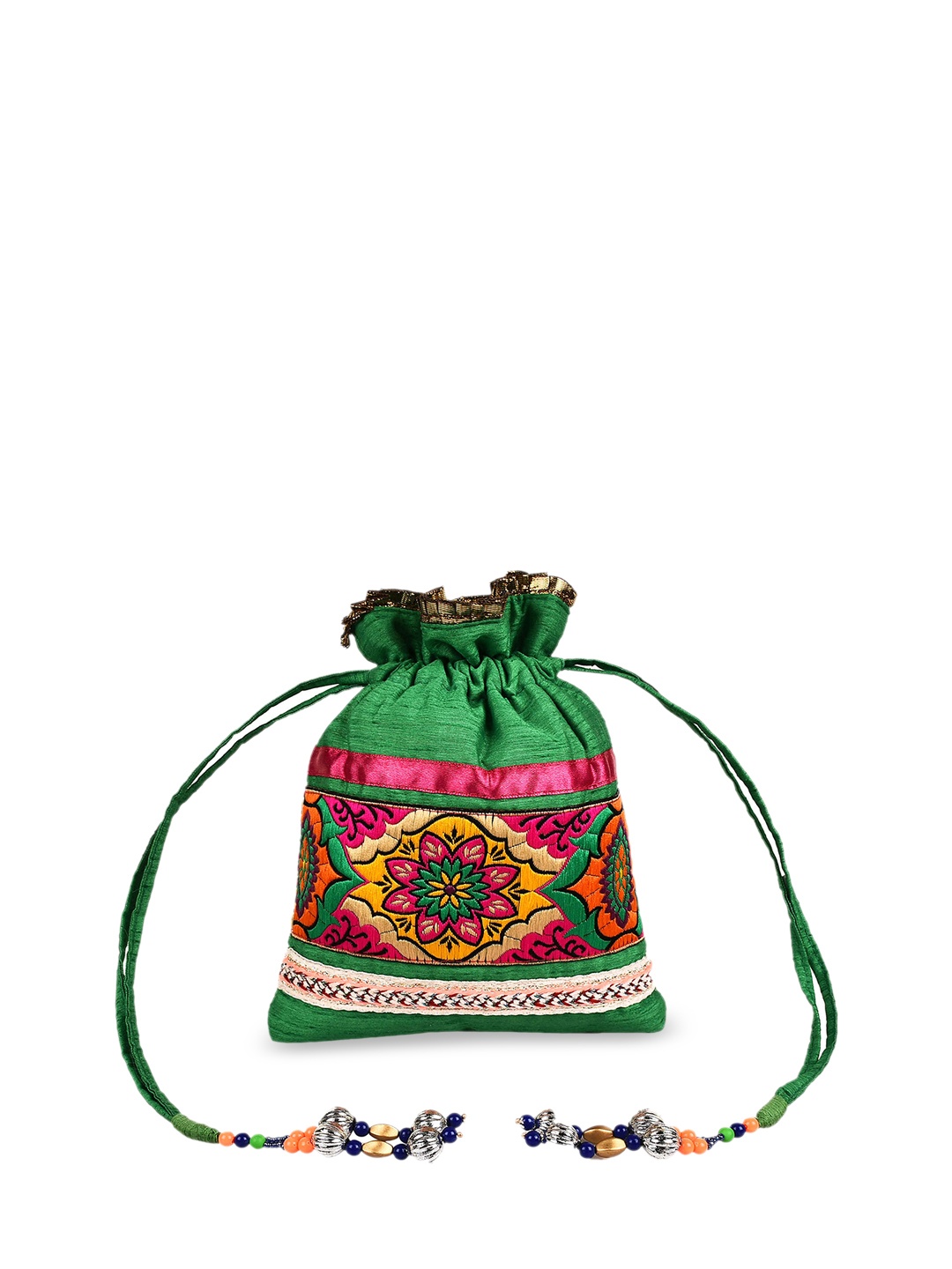 

Anekaant Green & Red Embroidered Potli Clutch