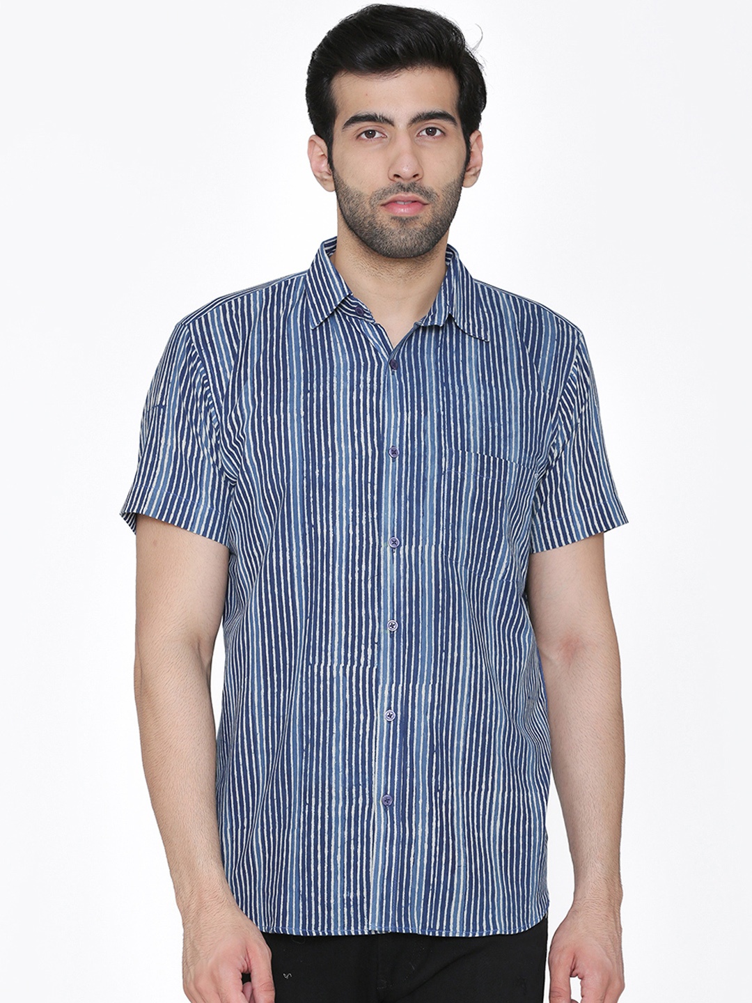 

Wintage Men Blue Regular Fit Striped Casual Shirt