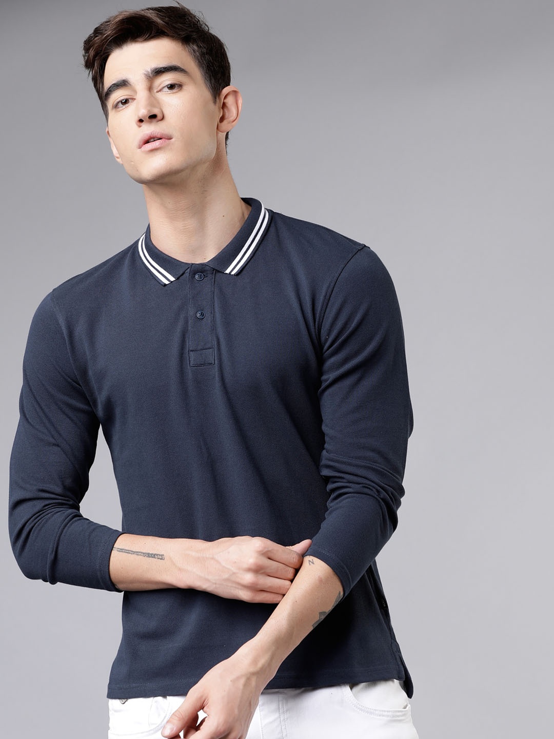 

HIGHLANDER Men Navy Blue Solid Polo Collar T-shirt