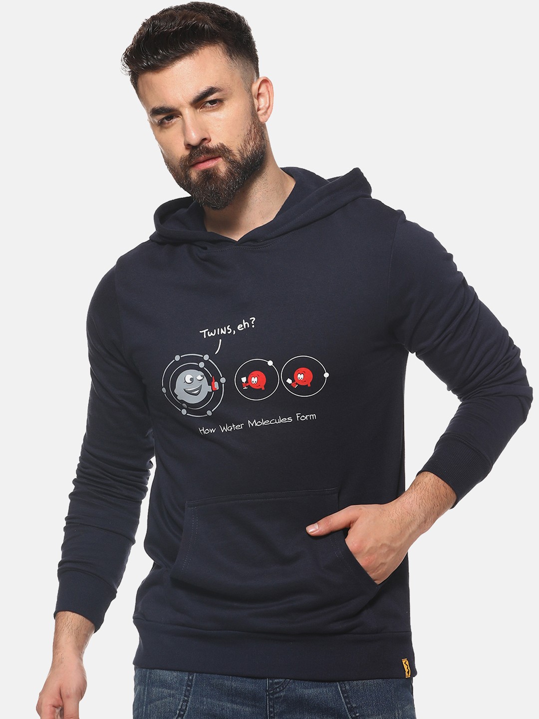 

Campus Sutra Men Blue Printed Hooded Sweatshirt