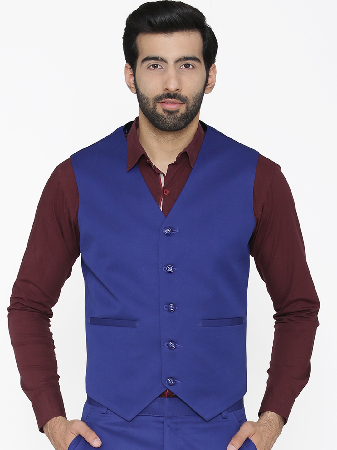 

Wintage Men Blue Solid Waistcoat