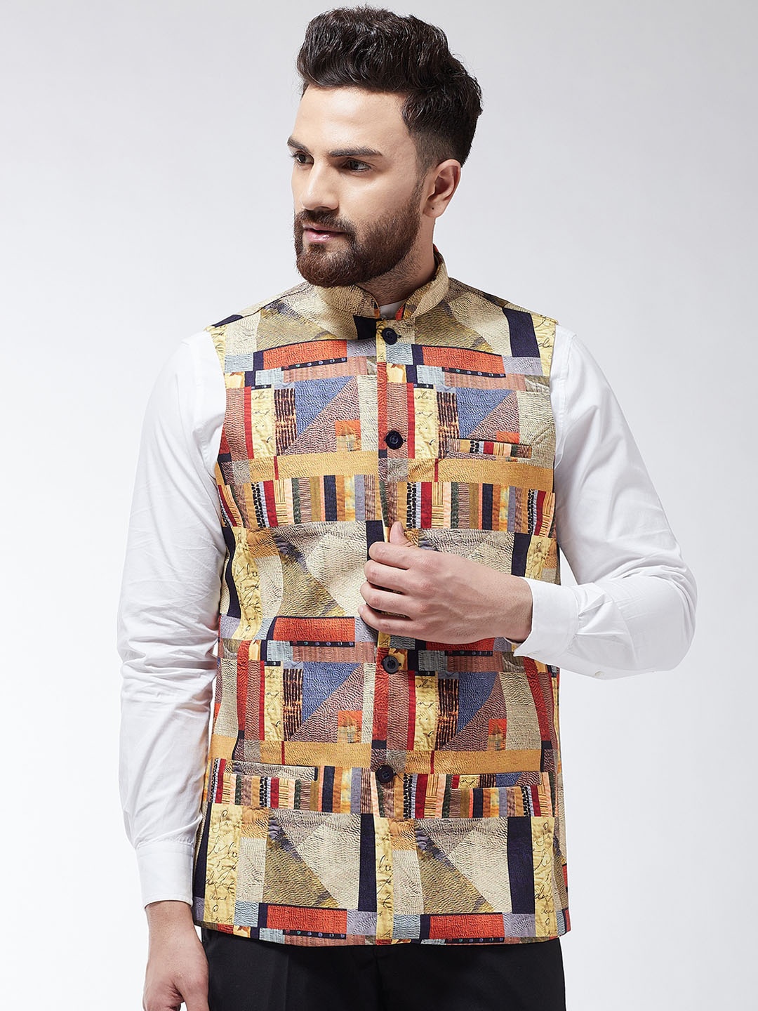 

SOJANYA Men Multicoloured Printed Nehru Jacket, Multi