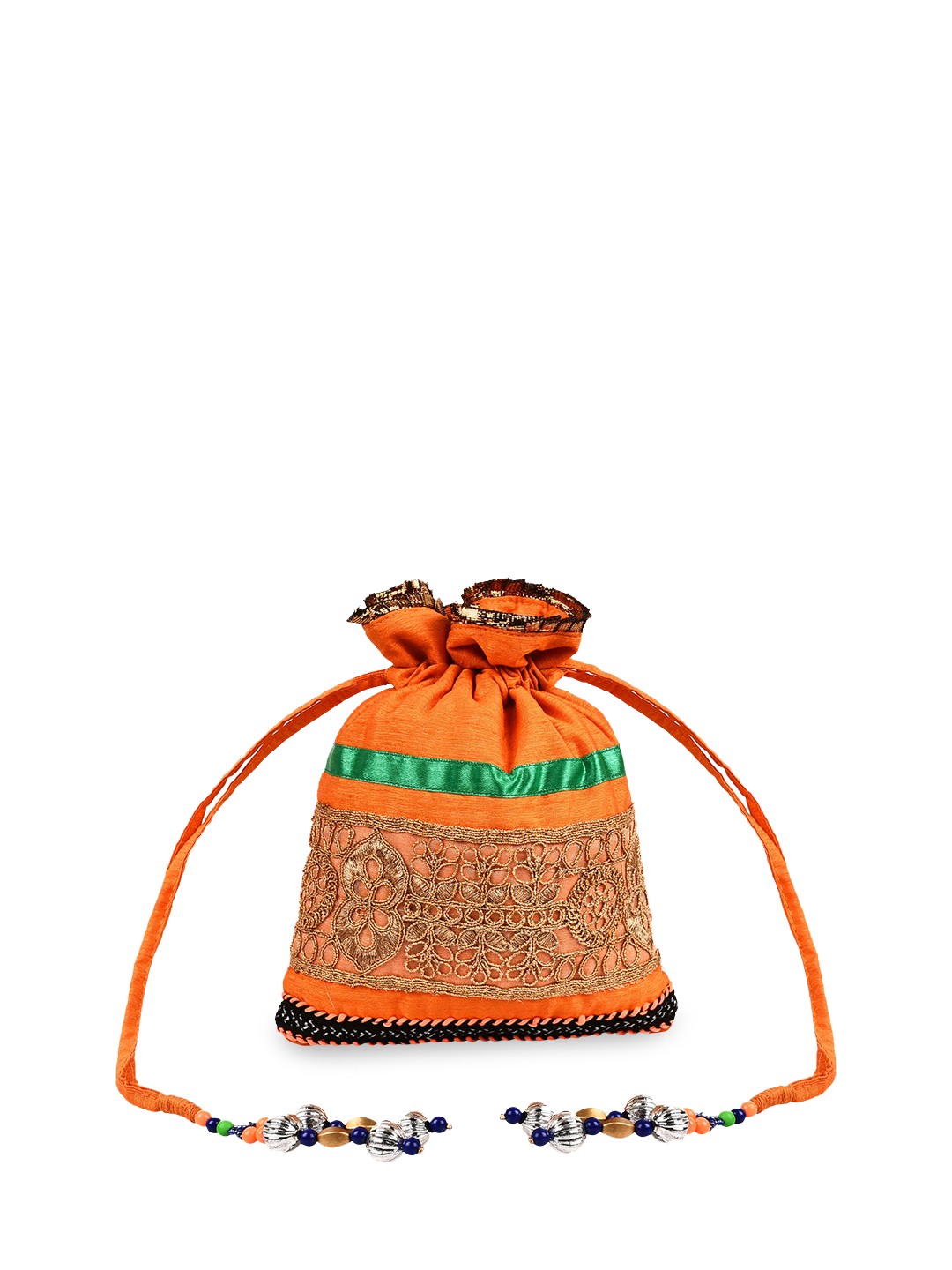 

Anekaant Women Orange Embroidered Artsilk Potli