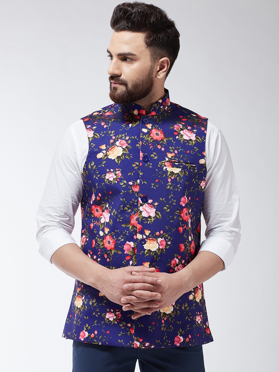 SOJANYA Men Blue Printed Nehru Jacket