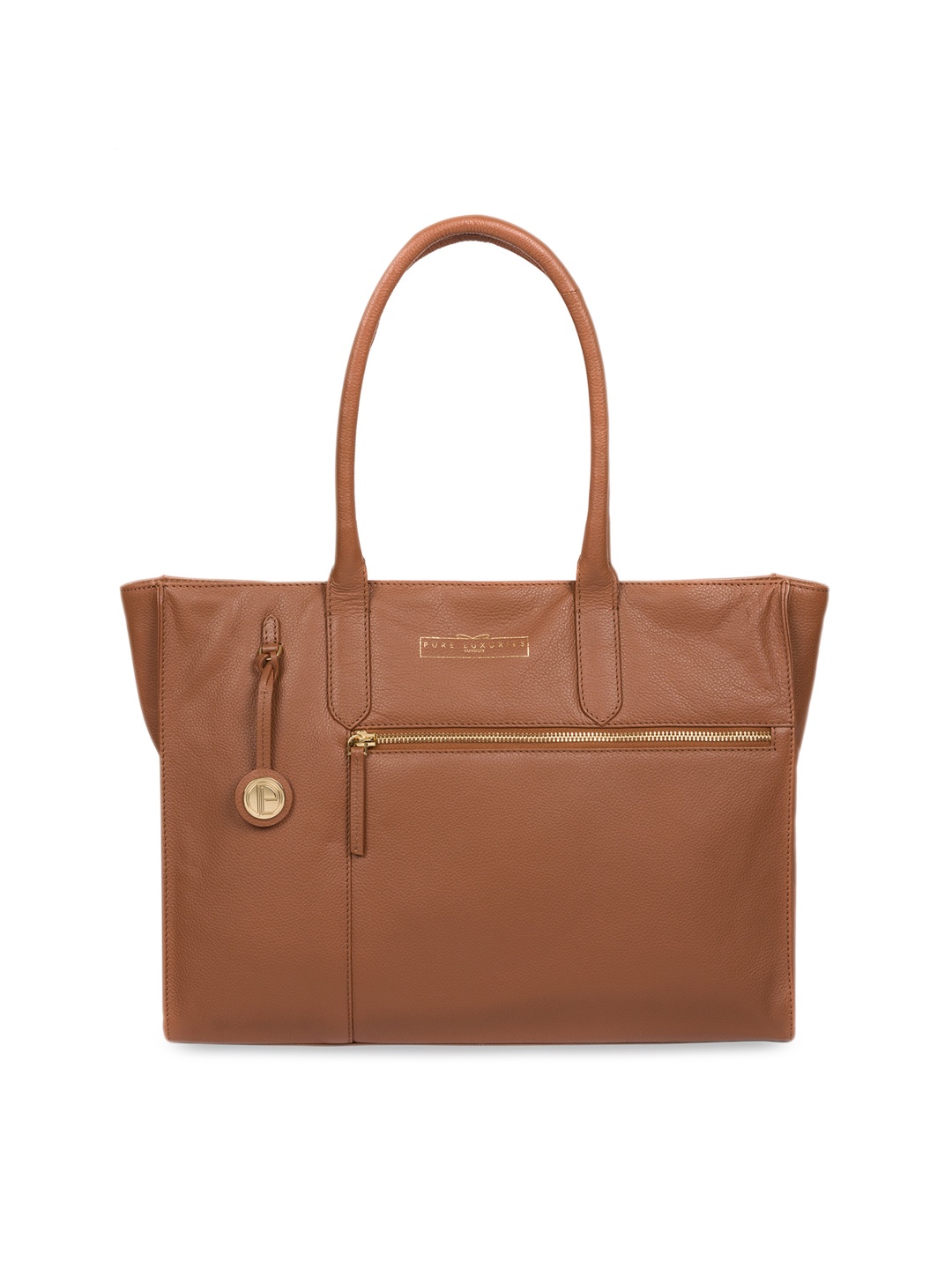 

PURE LUXURIES LONDON Women Tan Brown Solid Genuine Leather Buckingham Tote Bag
