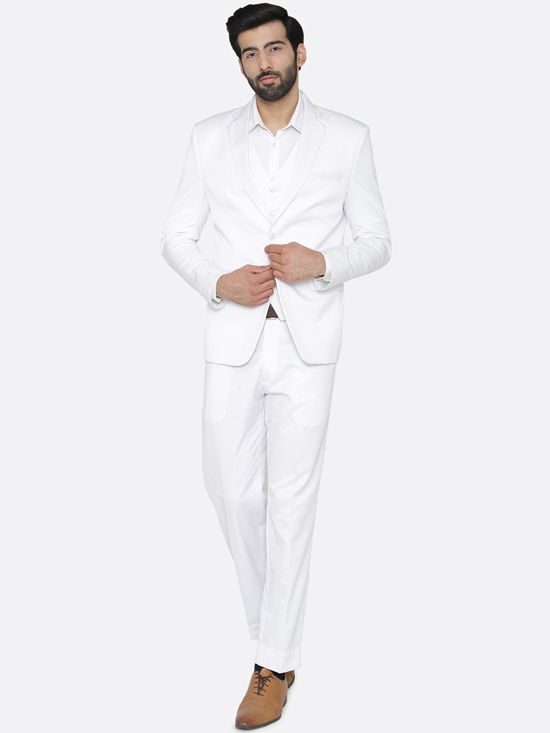 

Wintage Men White Solid Single-Breasted Regular Fit Suit