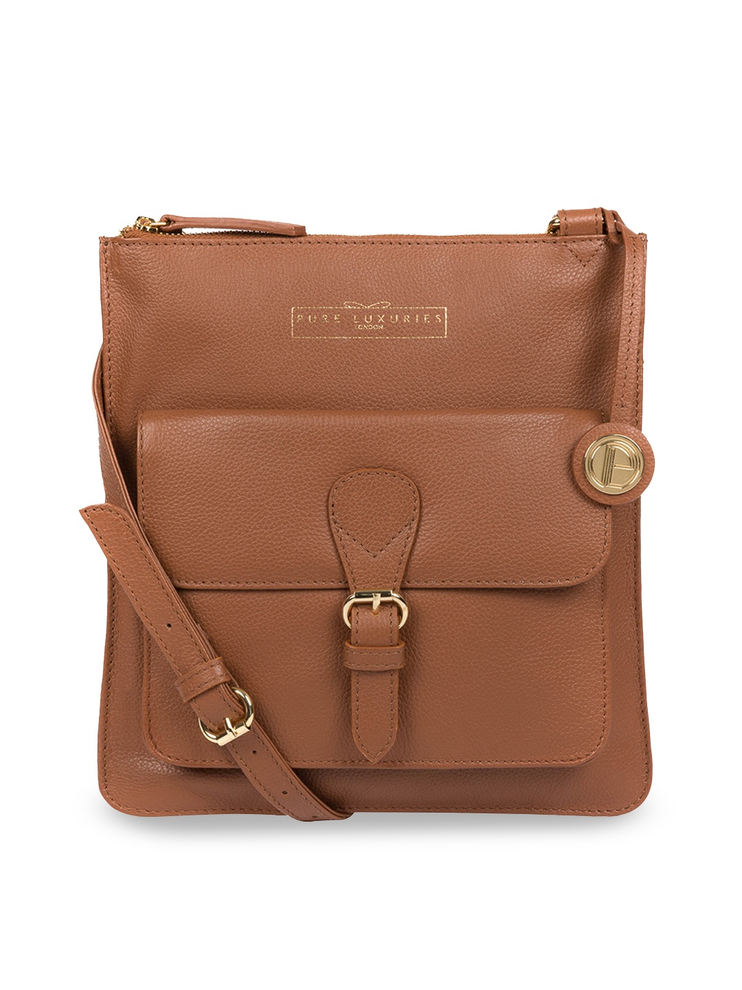 

PURE LUXURIES LONDON Women Tan Brown Solid Genuine Leather Kenley Sling Bag