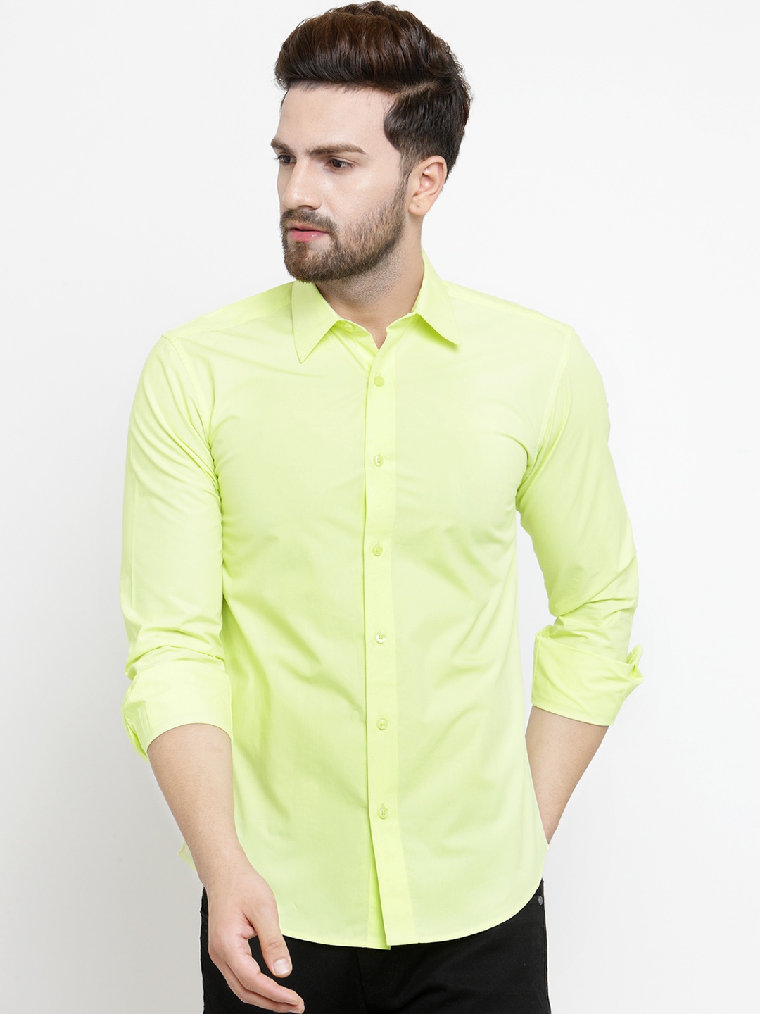 

Purple State Men Lime Green Slim Fit Solid Casual Shirt