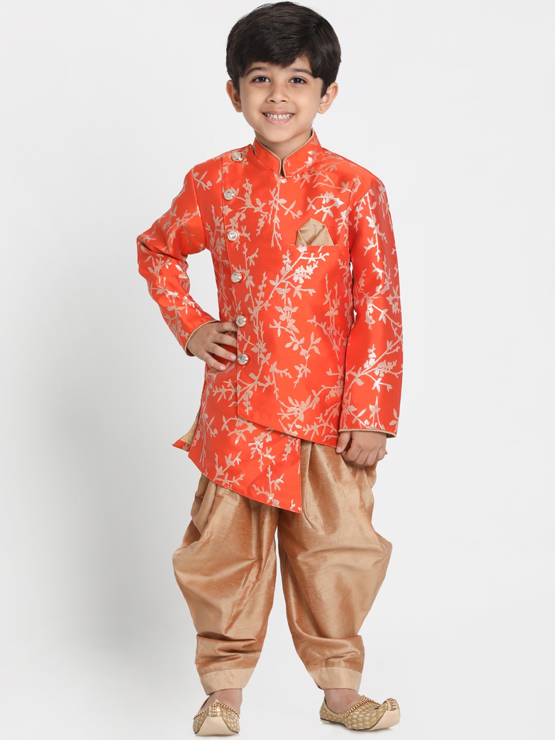 

JBN Creation Boys Orange & Gold-Toned Woven Design Sherwani Set