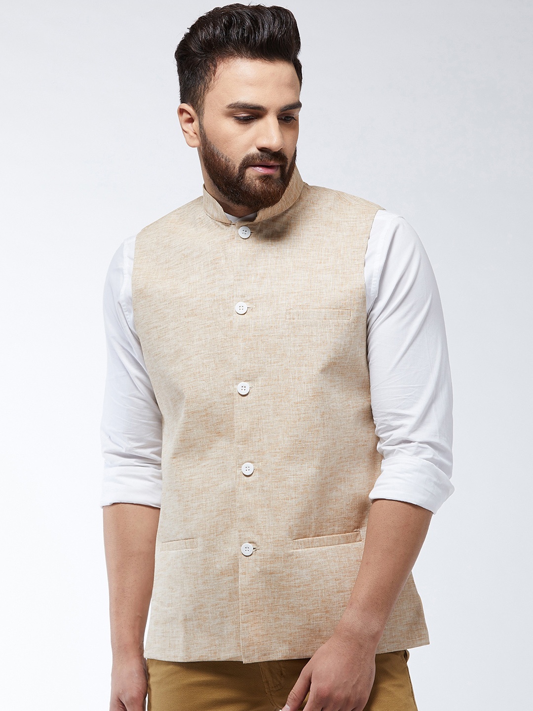 

SOJANYA Men Brown Solid Nehru Jacket