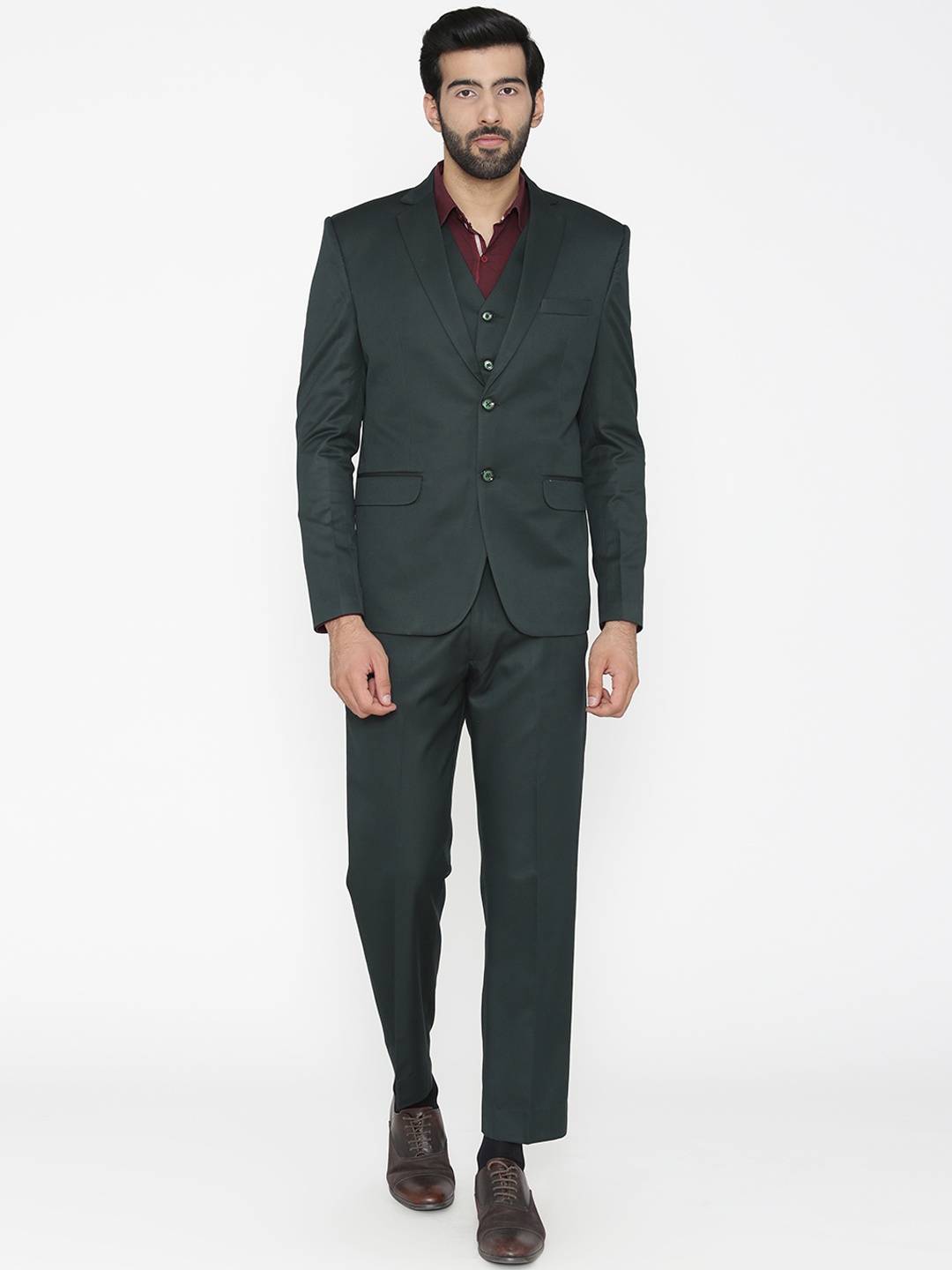 

Wintage Men Green Solid Single-Breasted Regular Fit Suit