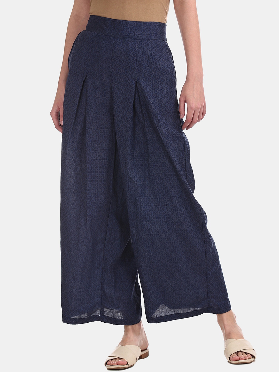 

Bronz Women Navy Blue Printed Straight Palazzos