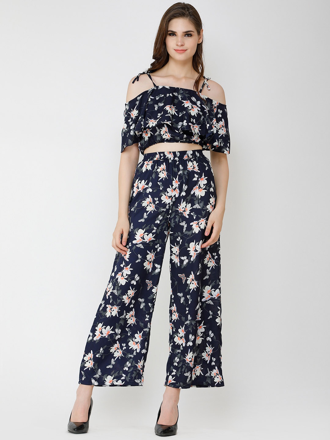

Cation Women Navy Blue & Pink Printed Top with Trousers