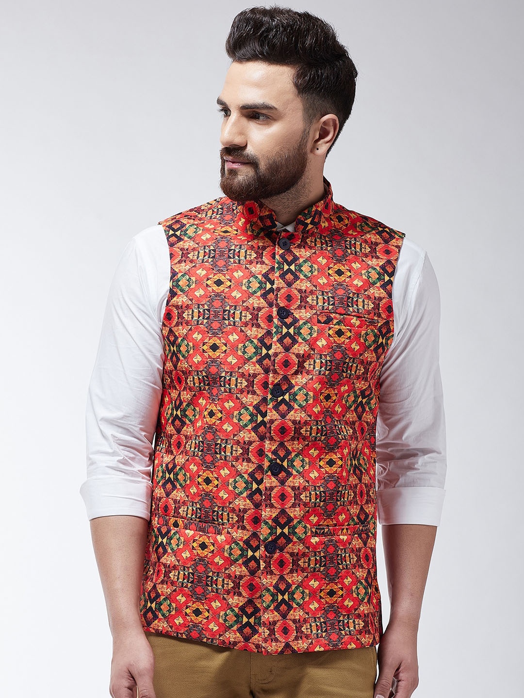 

SOJANYA Men Multicoloured Printed Nehru Jacket, Multi