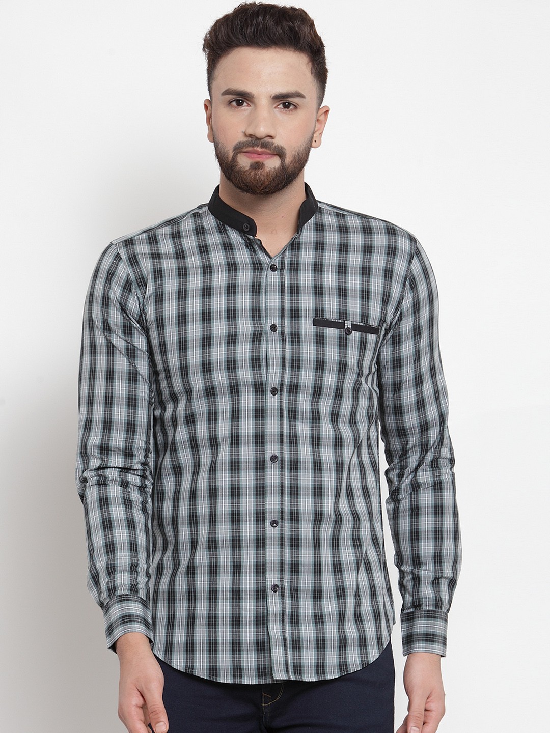 

Purple State Men Grey & White Slim Fit Checked Casual Shirt