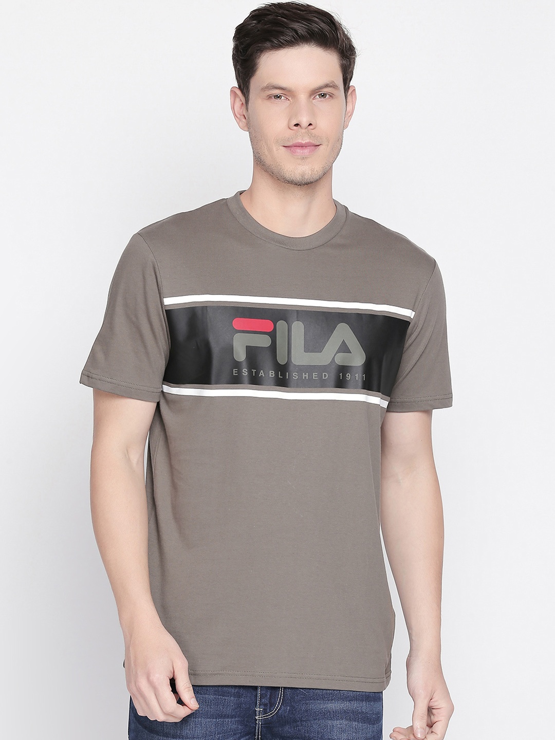 

FILA Men Olive Green Printed Round Neck T-shirt