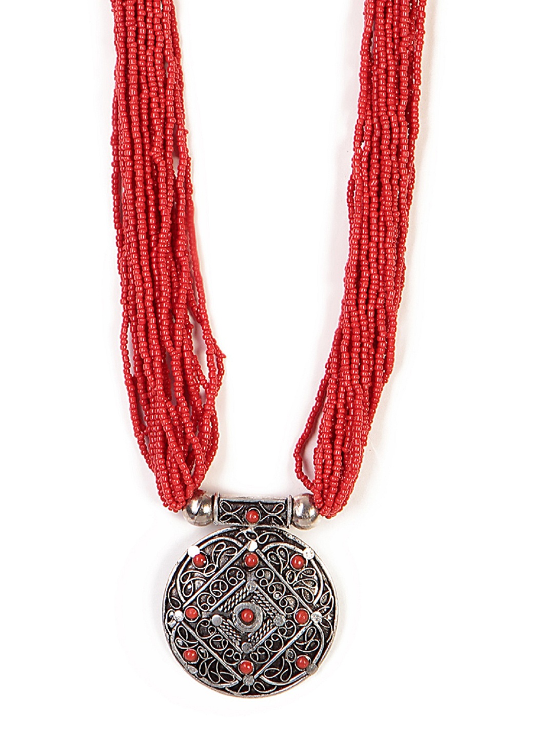 

Bamboo tree Red Multistranded Handcrafted Necklace, Silver