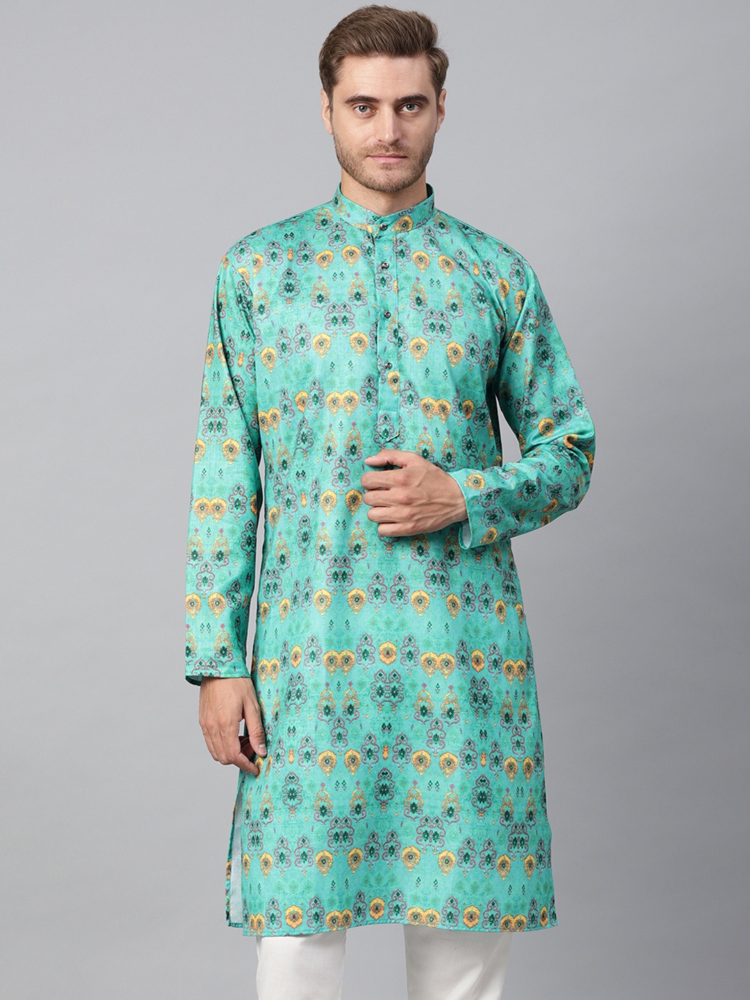 

SOJANYA Men Green Printed Straight Kurta