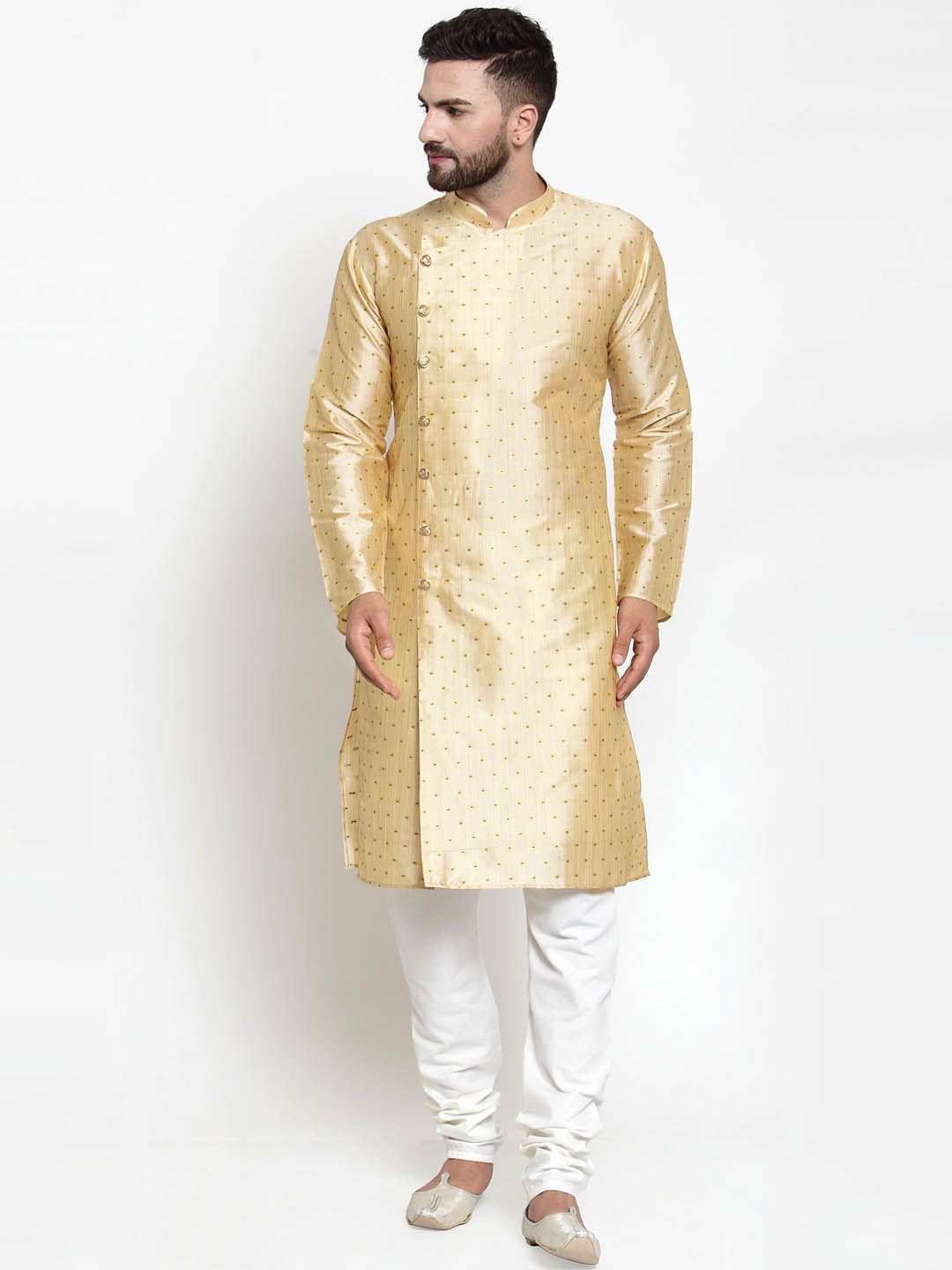 

Jompers Men Gold-Coloured & White Printed Kurta with Churidar