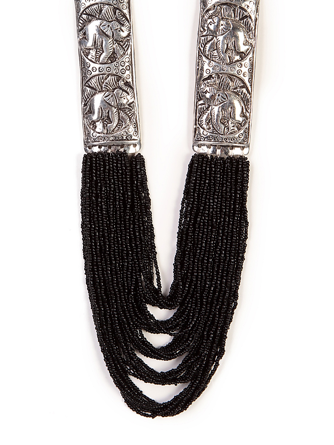 

Bamboo tree jewels Women Black and Silver-Toned Multistranded Handcrafted Necklace