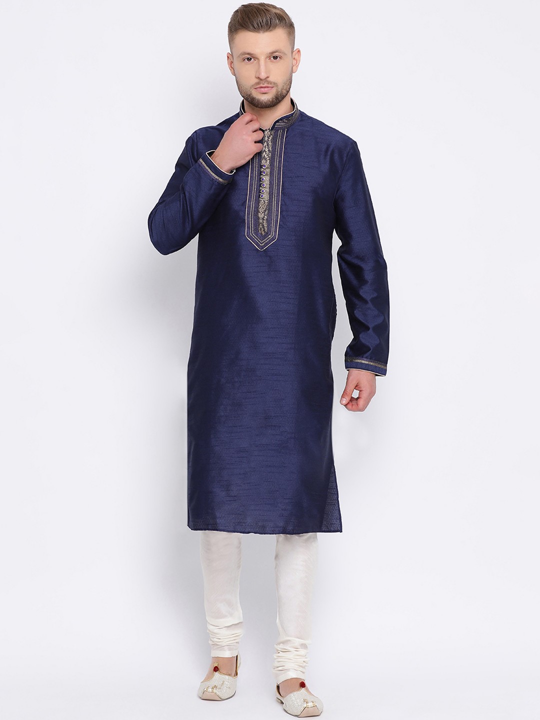 

Sanwara Men Blue & White Embroidered Kurta with Churidar