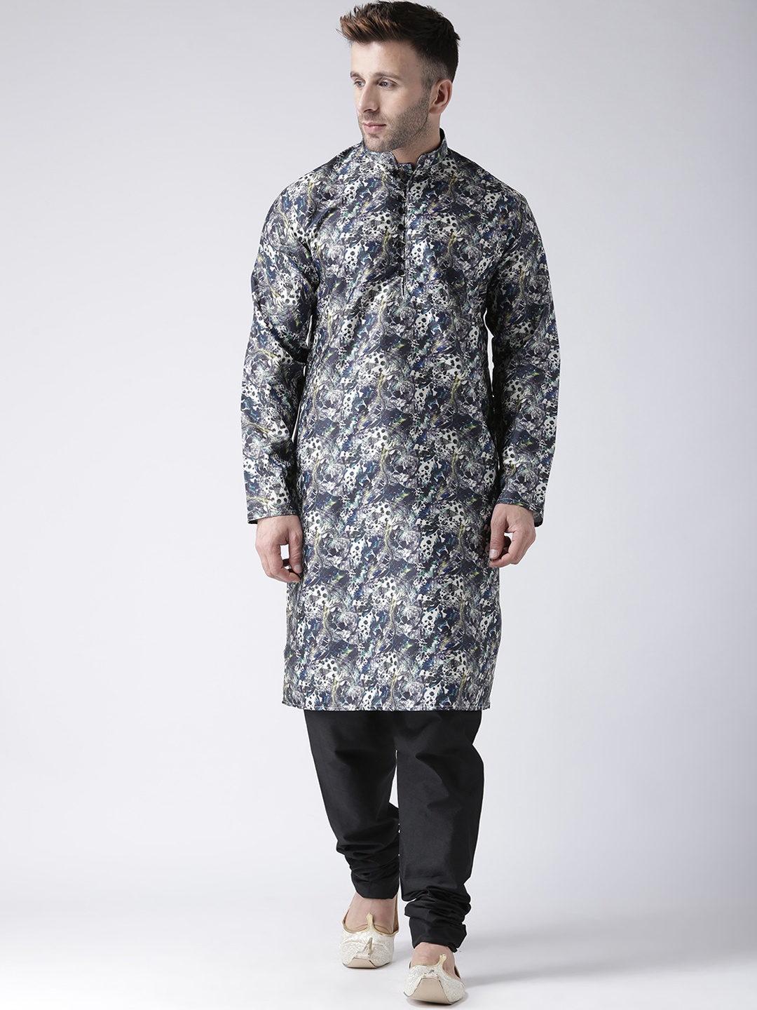 Hangup Men Multicoloured Printed Art Silk Kurta with Pyjamas, Multi