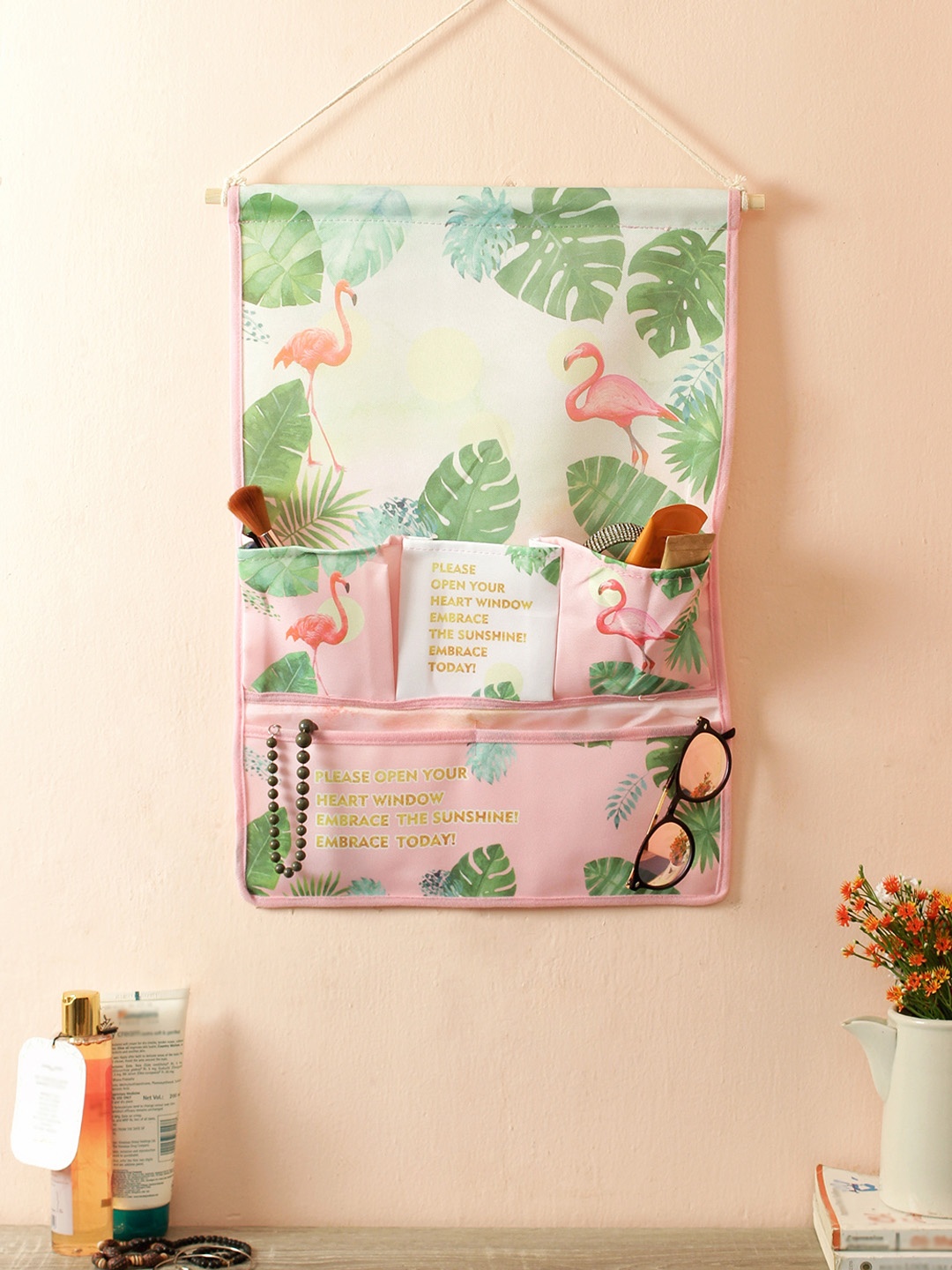 

Cortina Unisex White & Pink Printed Handbag Organiser