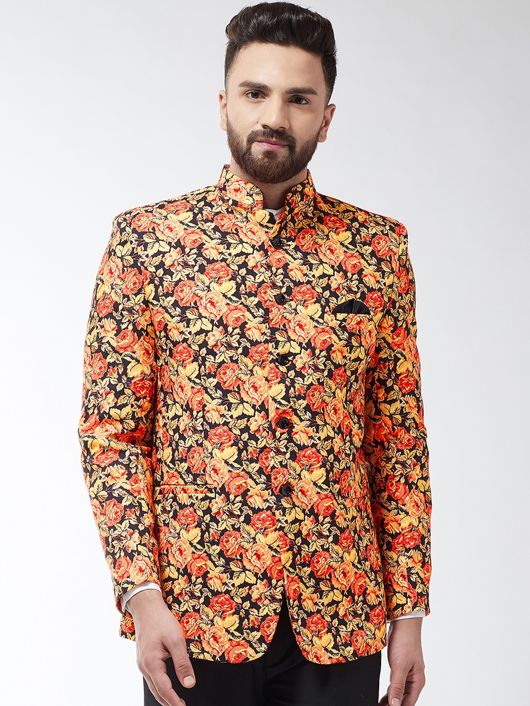 

SOJANYA Men Black & Orange Printed Blazer