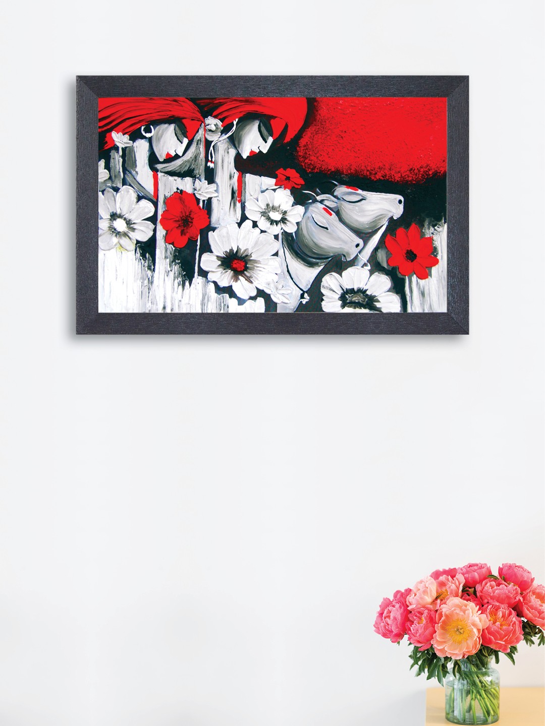 

nest ART White & Red ynthetic Wood Abstract Wall Art