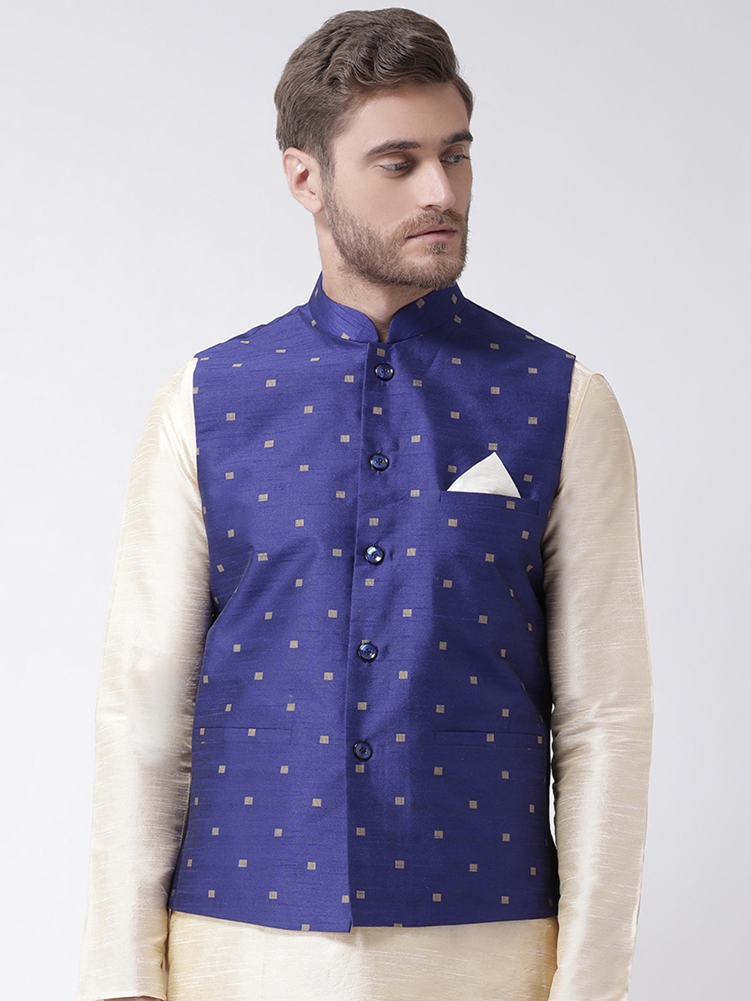 

DEYANN Men Blue Woven Design Nehru Jacket