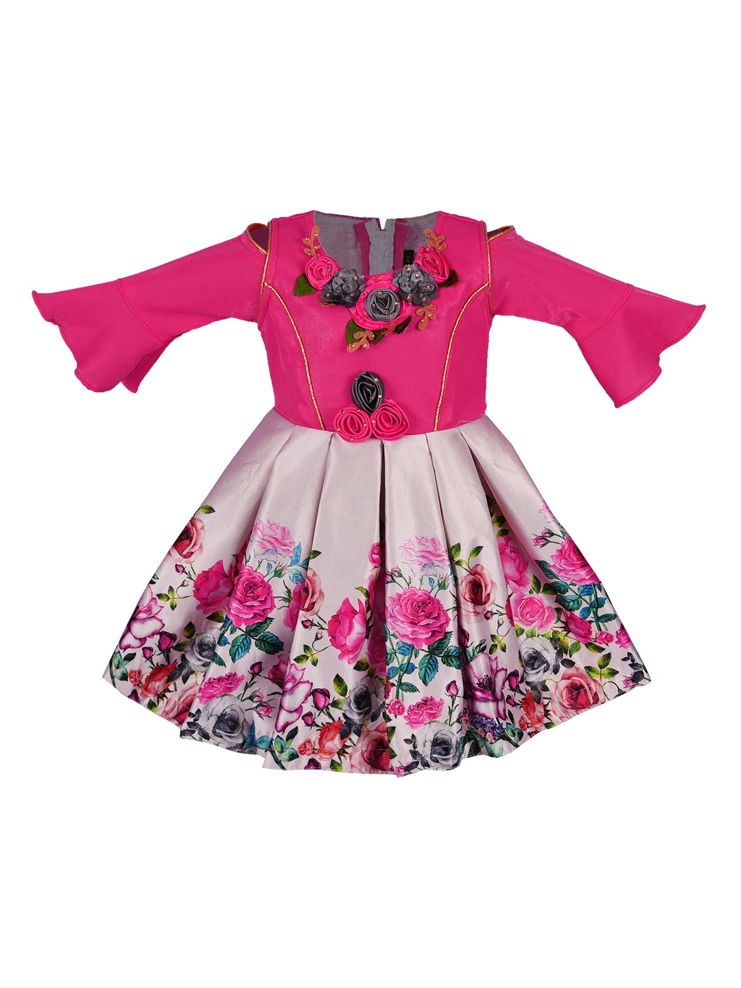 

Wish Karo Girls Pink Embellished Fit and Flare Silk Dress