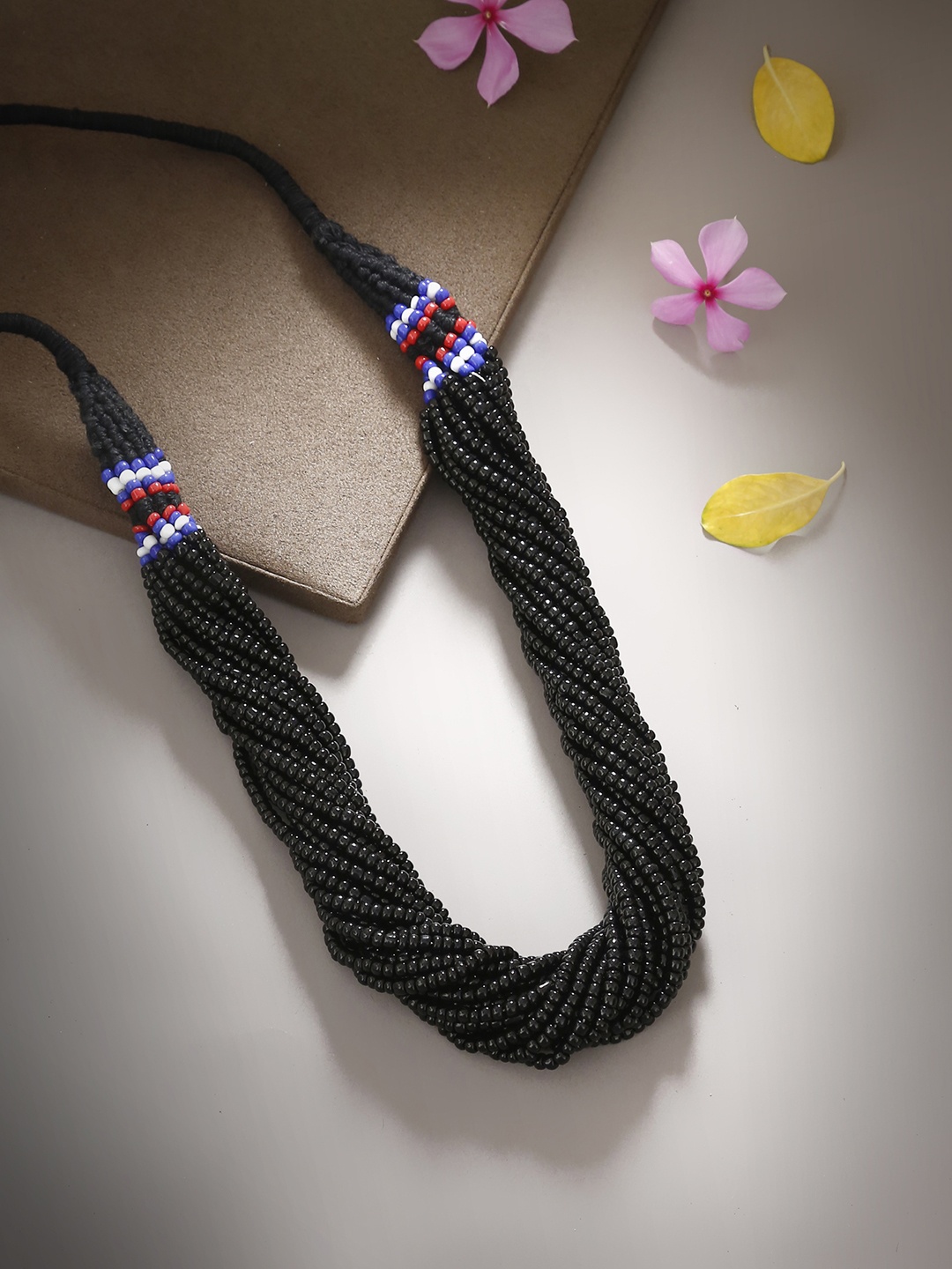 

Bamboo Tree Jewels Black Metal Handcrafted Multistrand Kundan Necklace