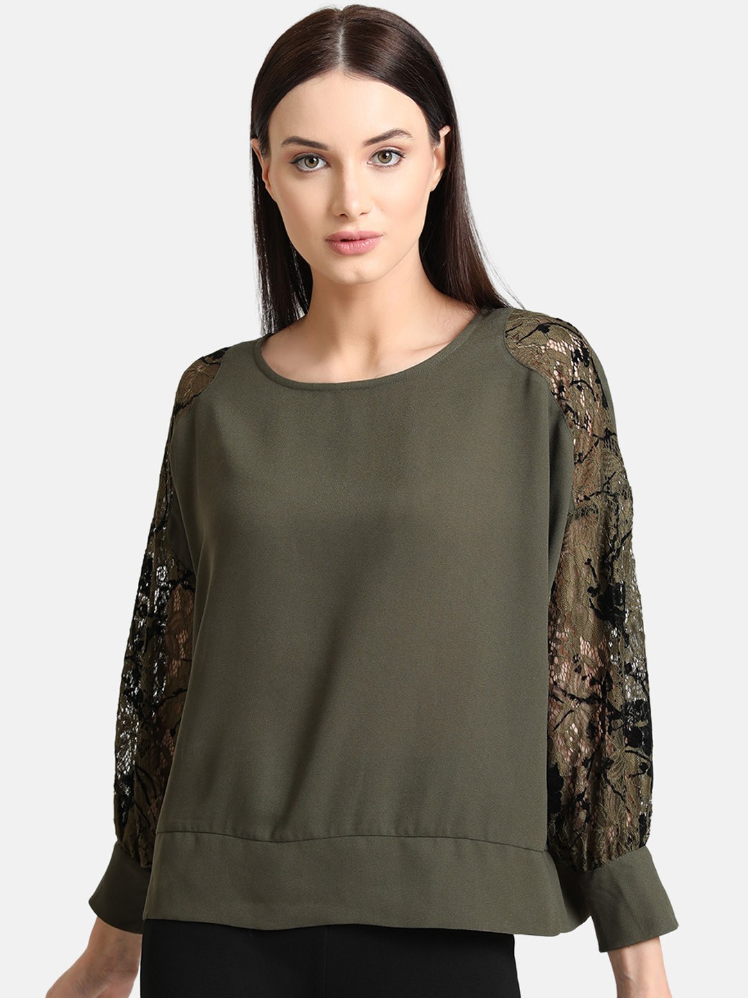 

Kazo Women Green Self Design A-Line Top