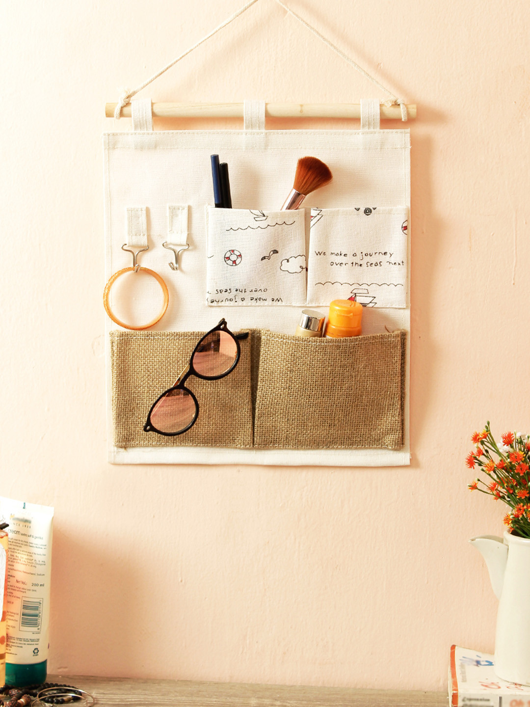 

Cortina Unisex Off-White and Brown Print Handbag Organiser