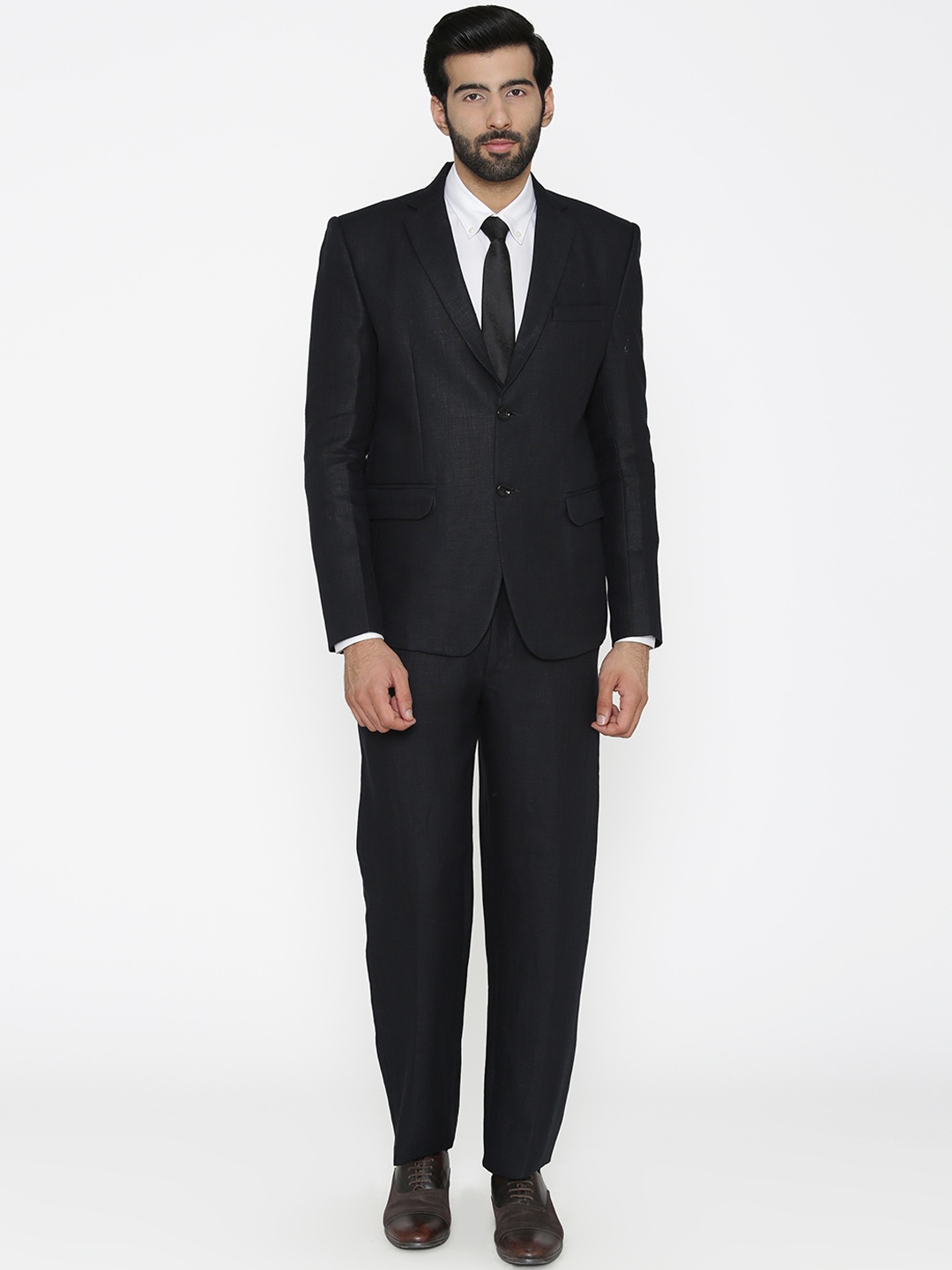 

Wintage Men Black Solid Regular Fit Single-Breasted Pure Linen Suit