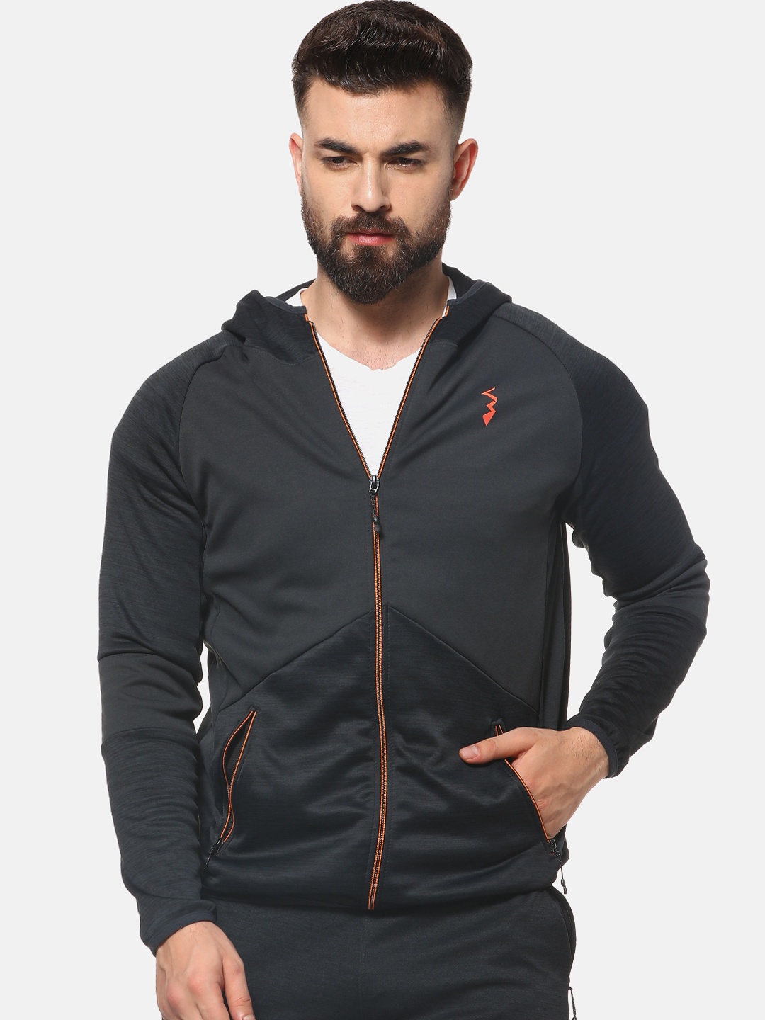

Campus Sutra Men Black Solid Hooded Sweatshirt