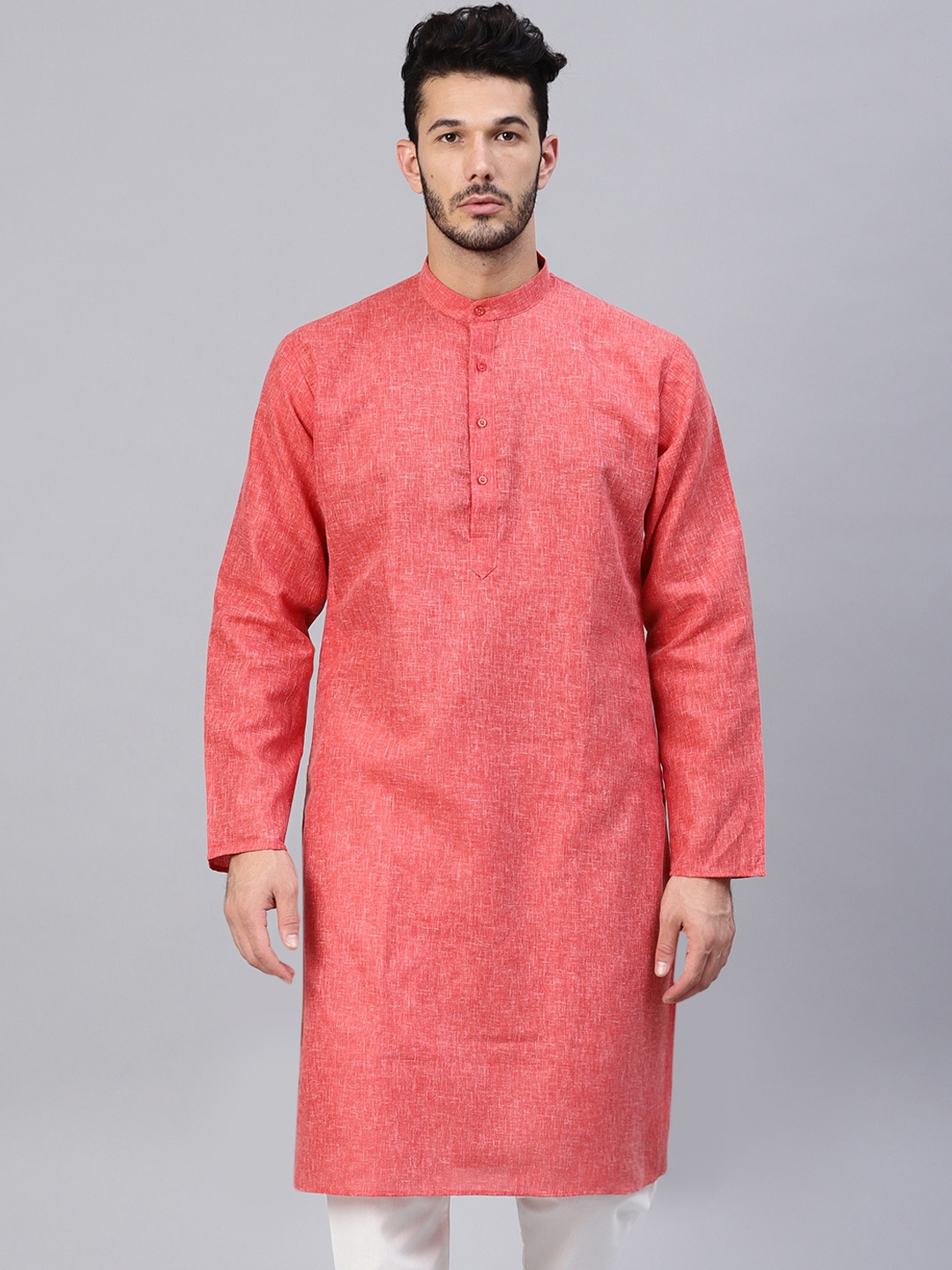 SOJANYA Men Red Solid Straight Kurta