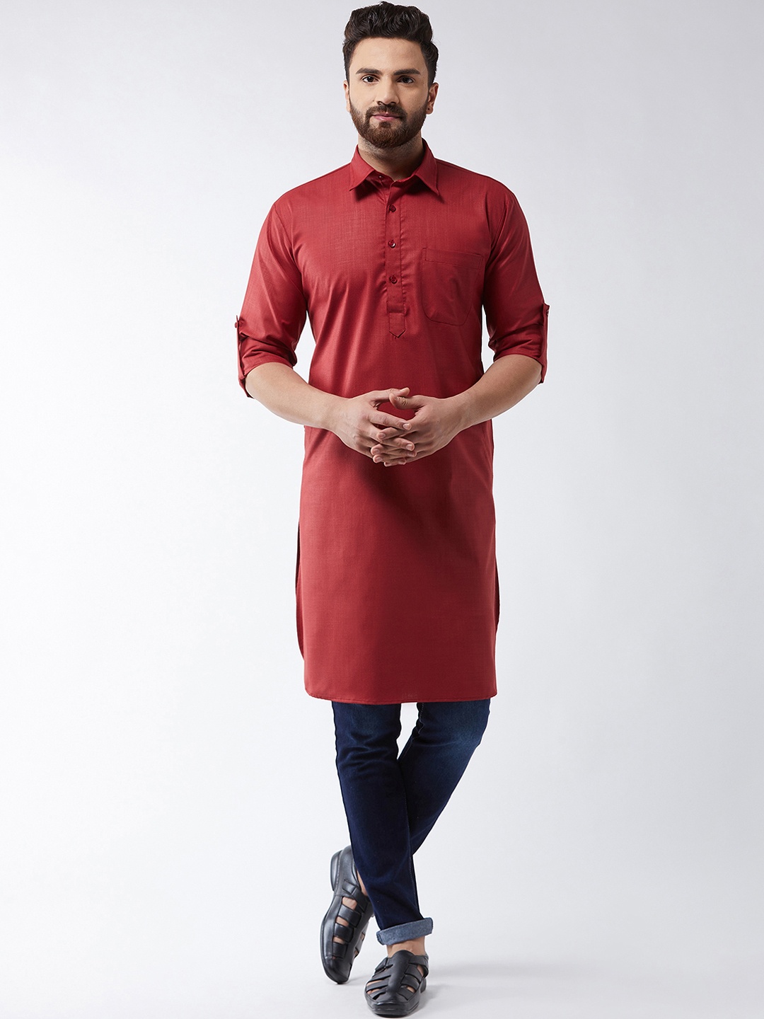

SOJANYA Men Maroon Solid Pathani Kurta