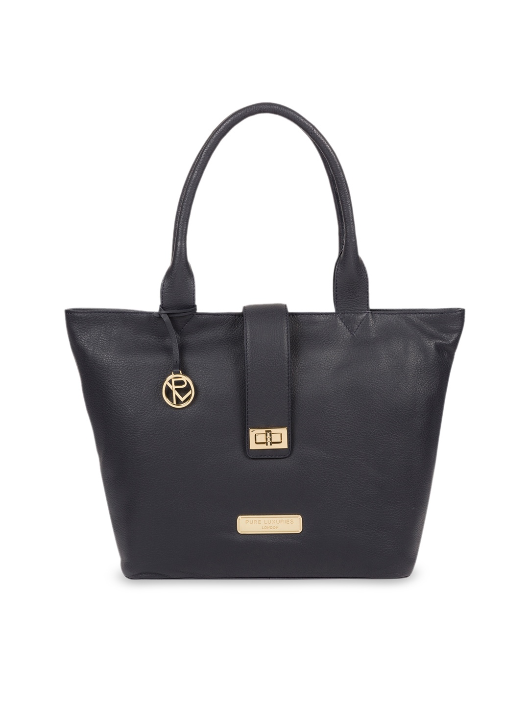 

PURE LUXURIES LONDON Women Navy Blue Solid Genuine Leather Annabelle Tote Bag