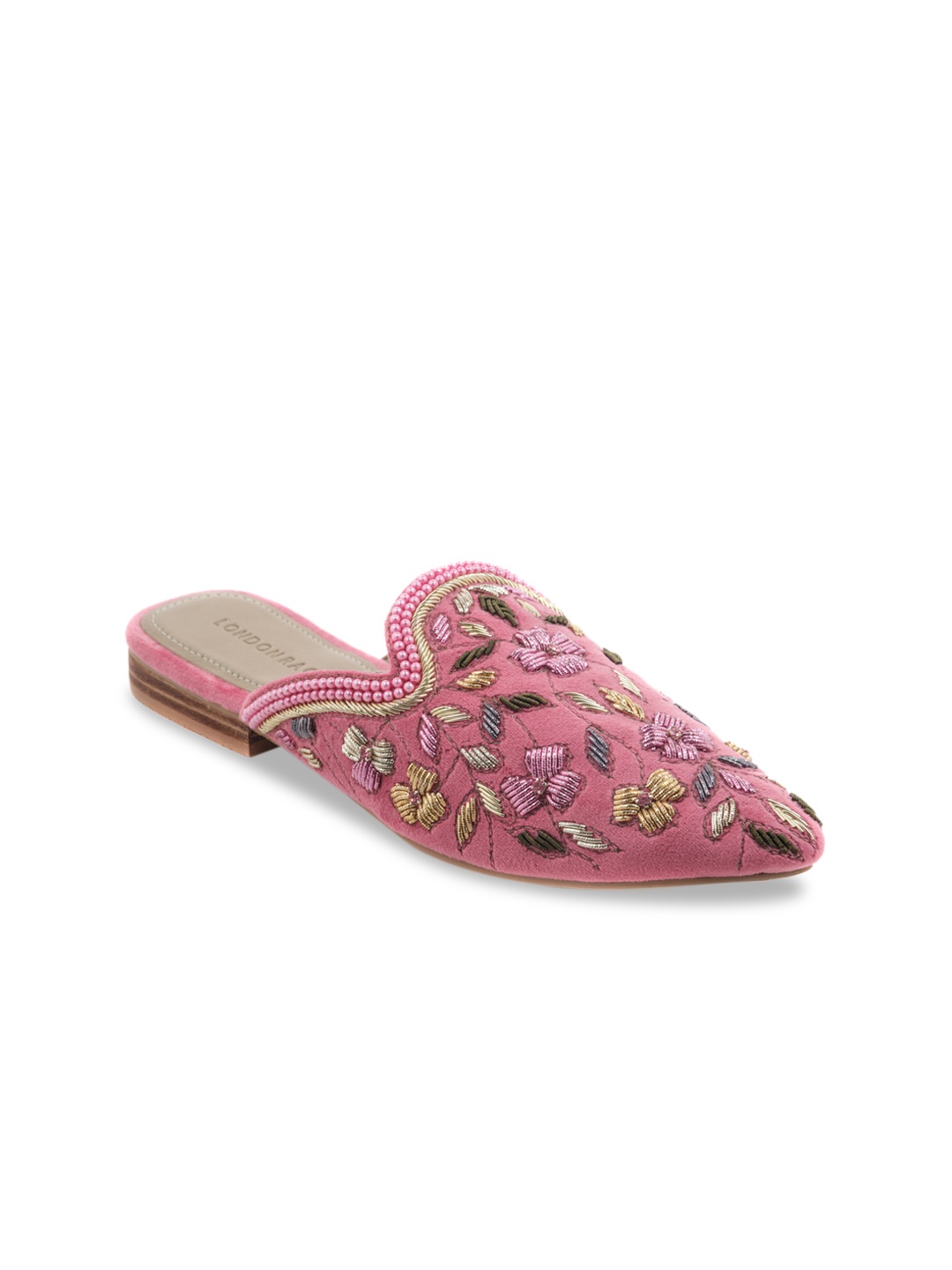 

London Rag Women Pink Embellished Marcella Suede Mules