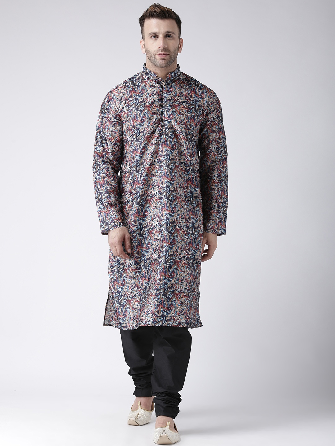 

Hangup Men Multicoloured Printed Art Silk Kurta with Pyjamas, Multi